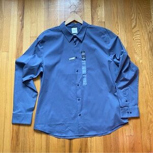 Calvin Klein Men's Solid Navy Button-Up Dress Shirt